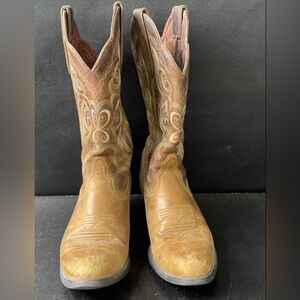 Tony Lama Women’s Leather Tan and Brown Cowboy Boots, Size 7